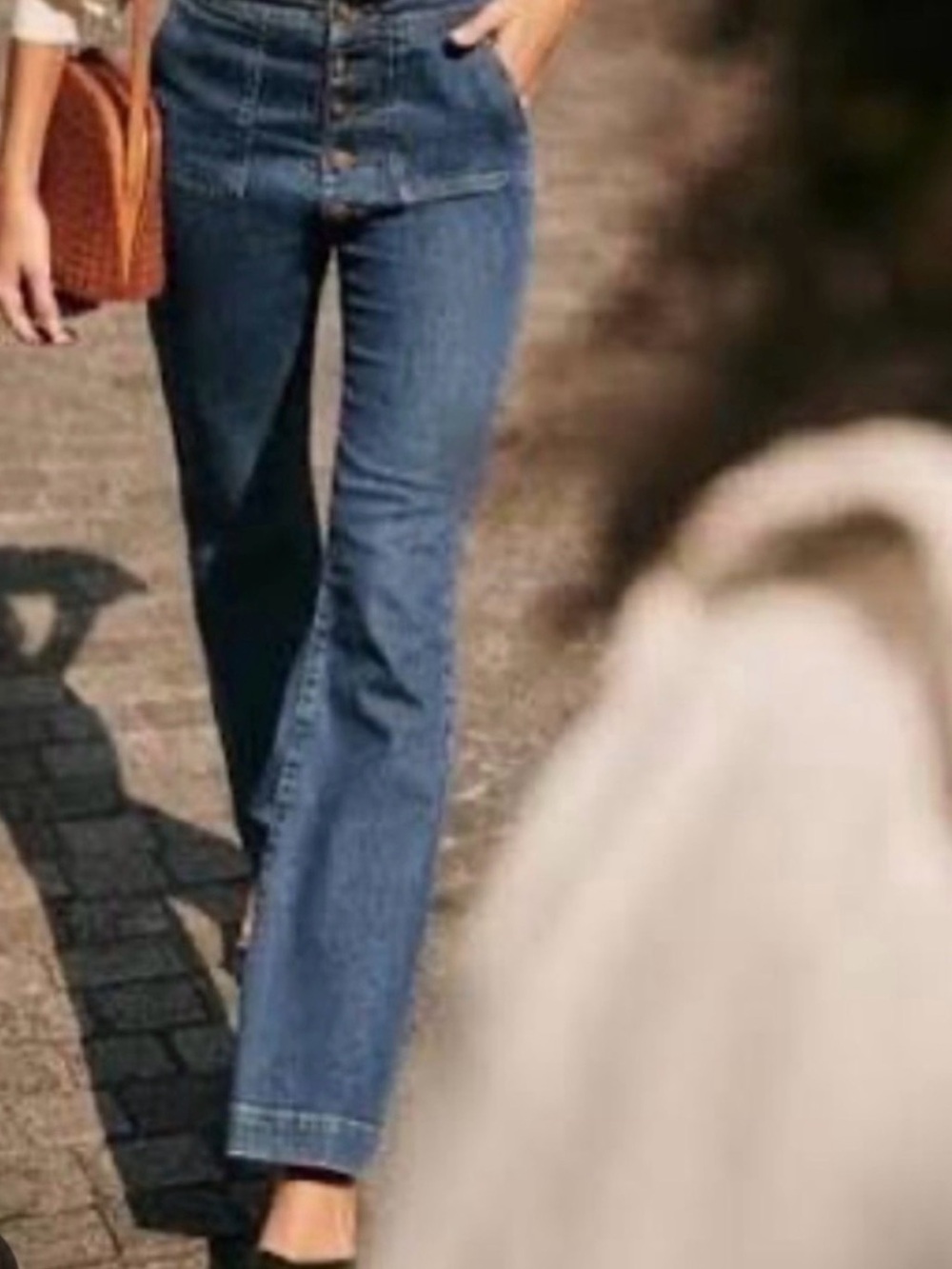 Sezane Tommy High Waisted Wide Leg Flare Jeans FR 38 US 6 Blue Denim 70s Boho